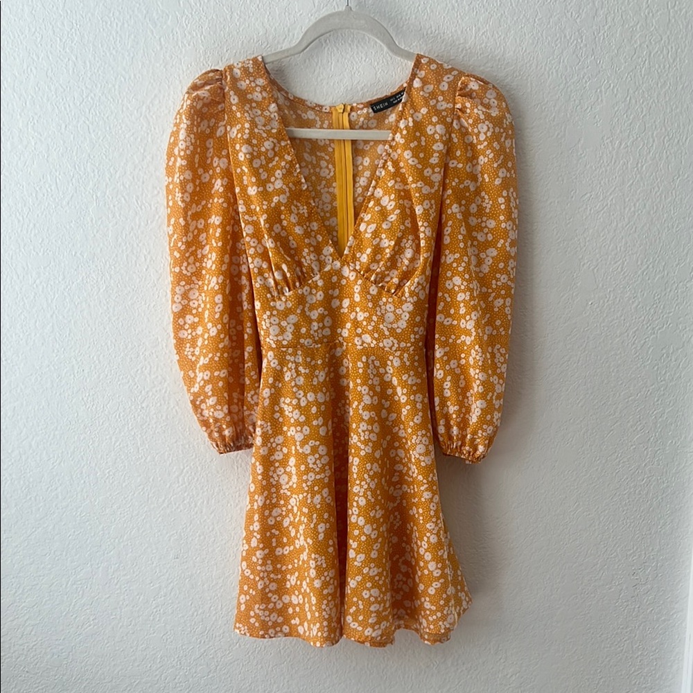 Yellow Puff Sleeve Mini Dress